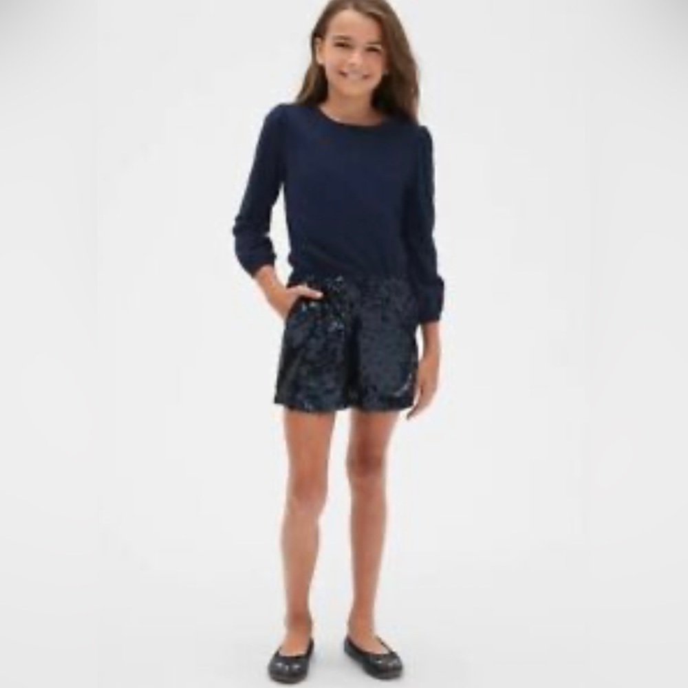 GAP Kids Navy Romper Long Sleeve Sequined Fully Lined Shorts 100% Cotton
